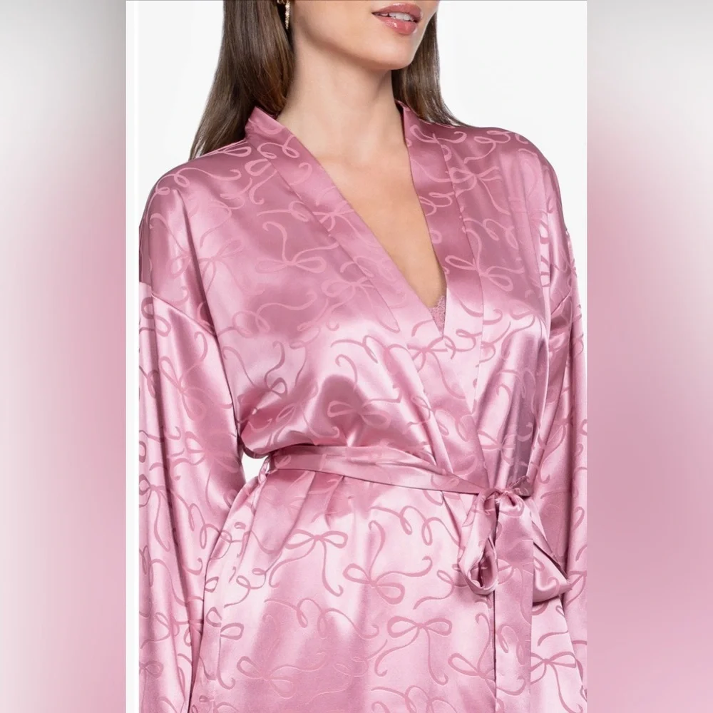 In Bloom by Jonquil Elegant Pink Satin Robe - Picture 2 of 4